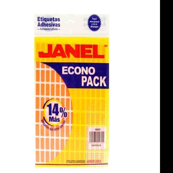 ETIQUETA ADH. FLUOR. JANEL 8X20 NARANJA PAQ.C8H. E30